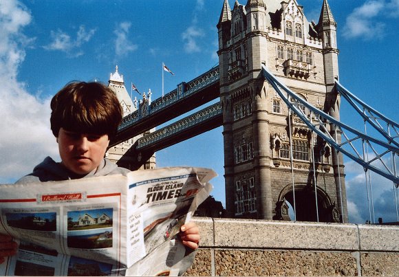 Greg in London reading the Block Island Times