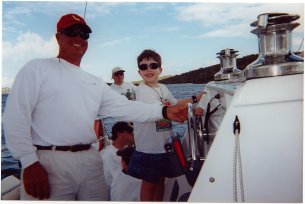 Greg at the helm of the Dancing Dolphins